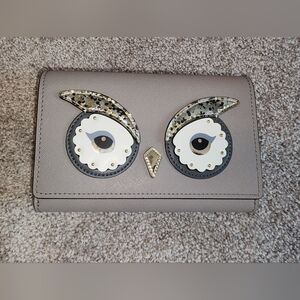 Kate Spade Owl Design Crossbody in Gray and Clay Color With Gold, Silver Accents